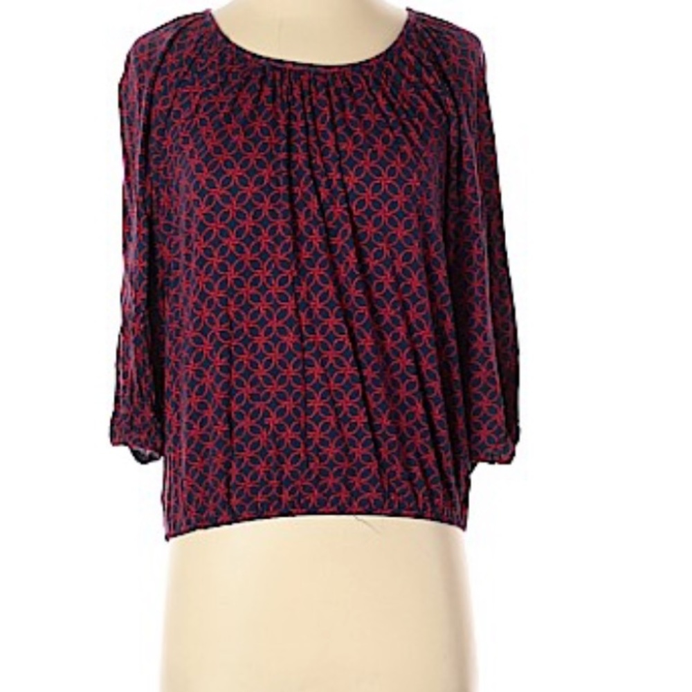 Michael Kors Blouse 3/4 sleeve top red and blue. 100% polyester. Size Petite.